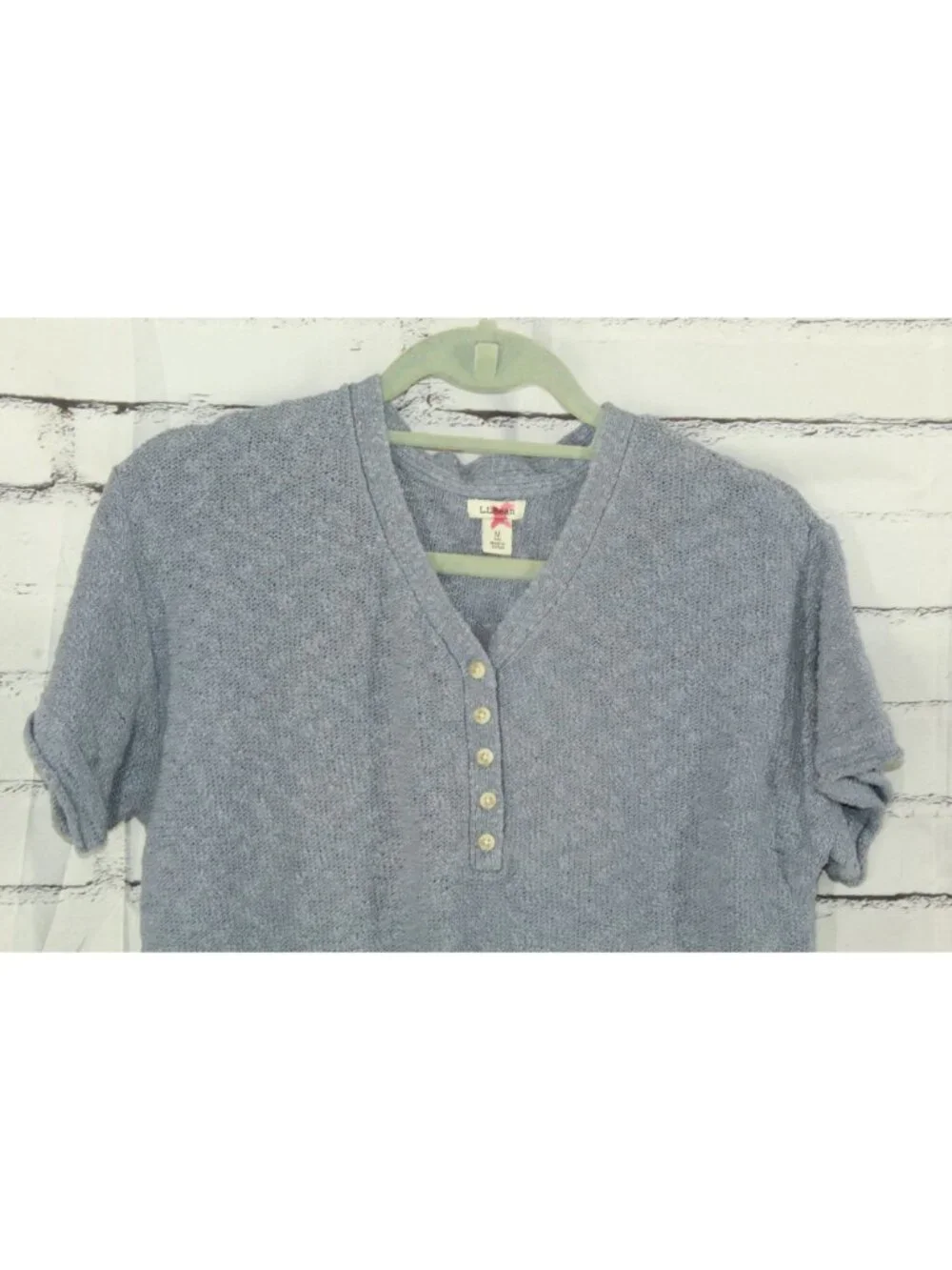 LL Bean Midweight Cotton Slub Sweater Henley Short Sleeve Soft Indigo Medium - Picture 3 of 11